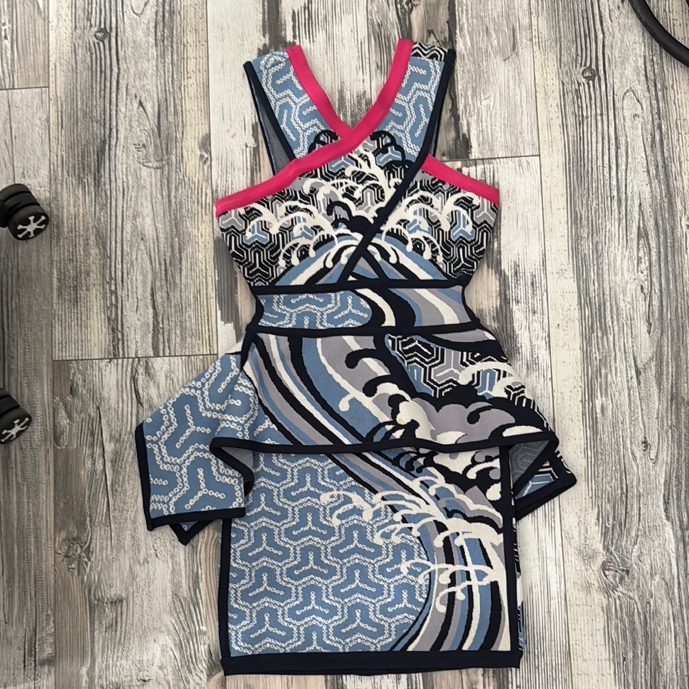 Stylish Blue and Pink Patterned Dress